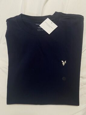 American Eagle Outfitters Navy Short-Sleeve Crew Tee with White Eagle Logo